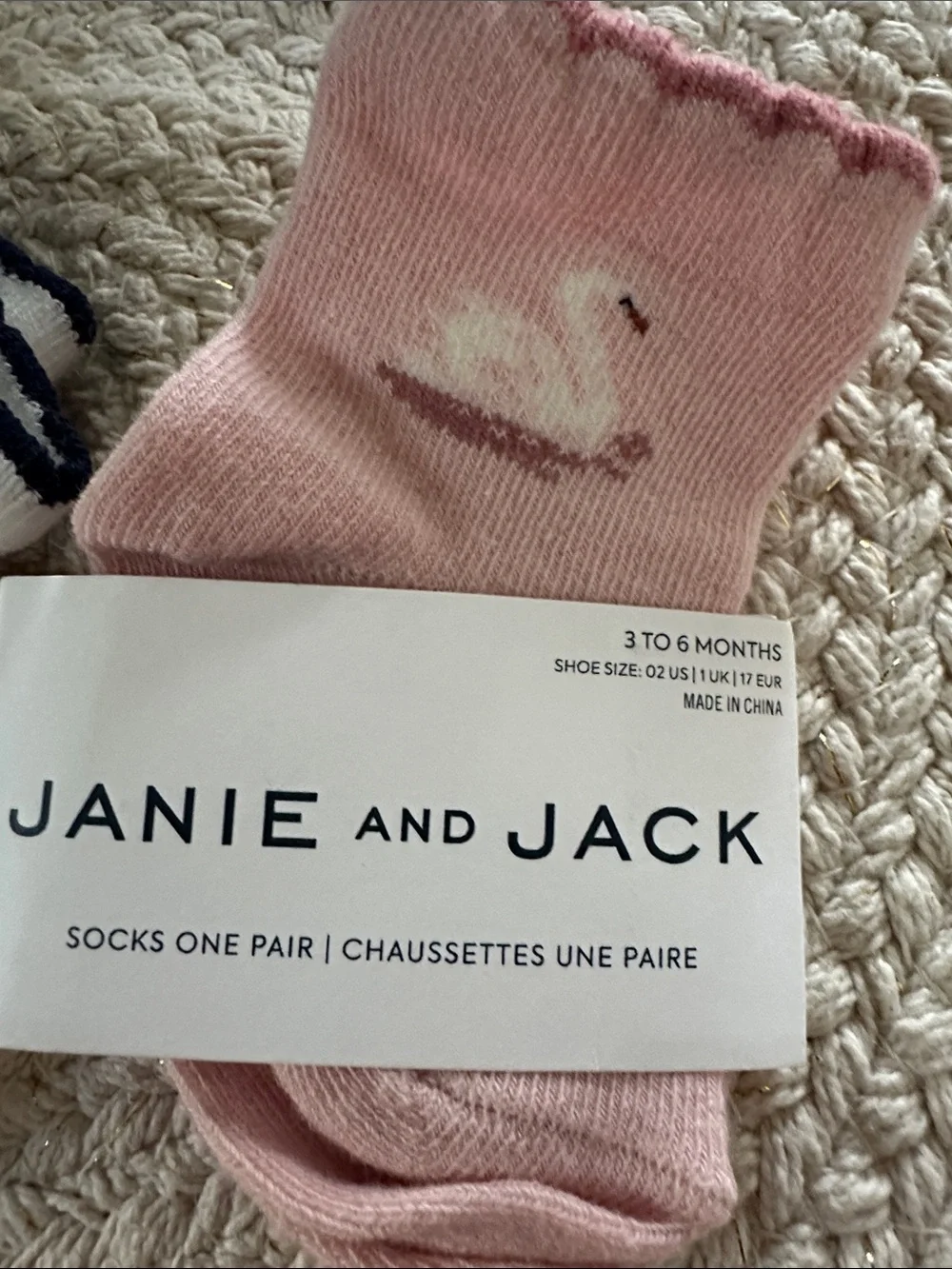 Janie and Jack Pink Swan and Navy Patterned Baby Socks - 3 Pack NWT